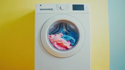 Wall Mural - Modern Washing Machine with Colorful Clothes Inside