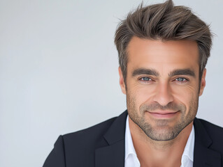 Business headshot of a confident man with a modern hairstyle