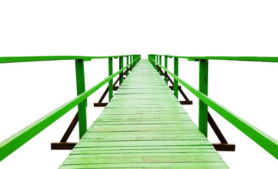 Green Wooden Bridge on White Background Isolated - Minimalist Design and Architecture Concept