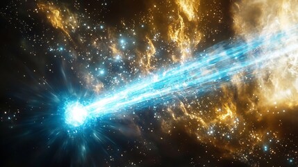 Poster - A bright blue comet streaks through a starry, nebula-filled night sky.