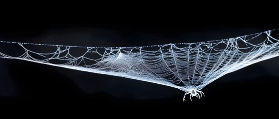 A tight shot of a spider web against a black backdrop, subtly blurring the spider's web image