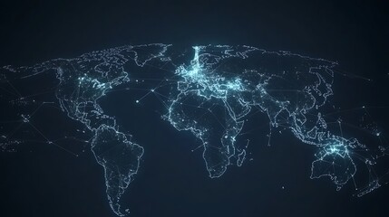 Poster - A digital representation of the world with glowing lines and dots connecting continents.