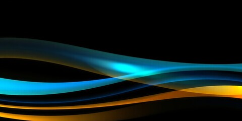 Canvas Print - Abstract blue and yellow waves on a black background.