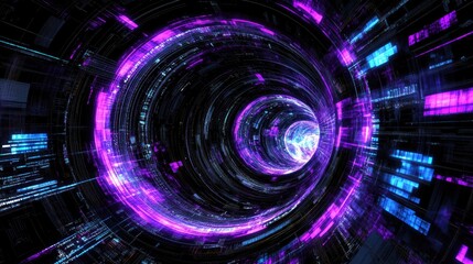 Fototapete - 3D-rendered DNA strand floating in a virtual reality environment with data overlays, surrounded by digital elements