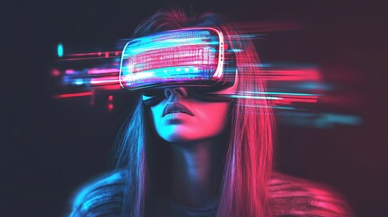 Poster - beauty  business woman in VR glasses. Blurred spectacular background in motion
