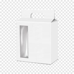 Wall Mural - white blank cardboard gable box with side clear plastic window and die cut carry handle. realistic 3