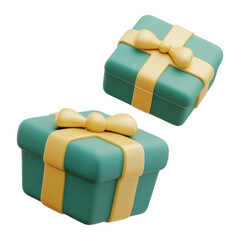 Wall Mural - flying two green gift box with gold ribbon 3d render icon isolated on transparent background cutout