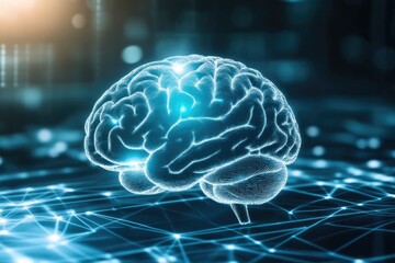 Poster - A digital rendering of a brain with abstract connections, representing advanced technology and the concept of artificial intelligence.