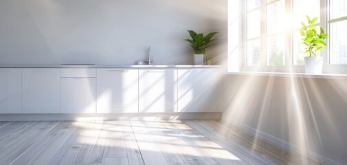 Aufkleber - Bright and airy interior with natural light streaming through a window, creating a serene atmosphere in a modern space.