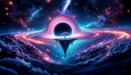 Wall Mural - background with a neon blackhole in space