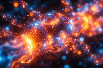 Poster - Vibrant microscopic view of glowing neurons transmitting signals through synapses at night