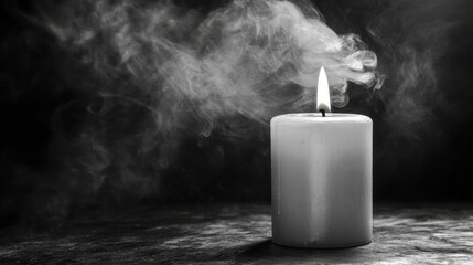 Aufkleber - Elegant Candle with Smoke on Dark Background