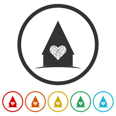 Aufkleber - Real estate house logo concept with heart inside. Set icons in color circle buttons