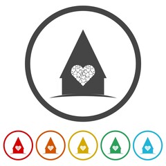 Aufkleber - Real estate house logo concept with heart inside. Set icons in color circle buttons