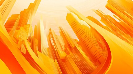 Poster - Abstract city skyline with orange skyscrapers reaching for the sky.