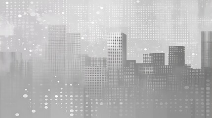 Poster - Abstract cityscape with a digital pattern in a gray background.