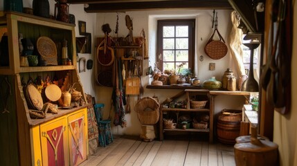 Wall Mural - A quaint corner of the Open Air Museum Lehde, displaying local art and crafts with a focus on traditional handiwork and rural culture