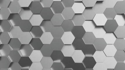 Aufkleber - Abstract moving metallic hexagonal structure. Bee hive grid blocks. 3d render animation loop