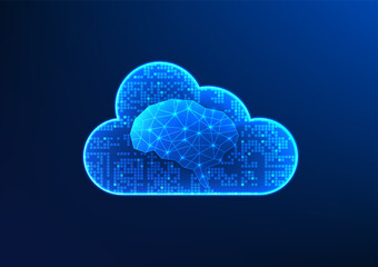 Cloud technology, inside is the brain, shows the integration of AI and cloud computing, which helps to improve the efficiency of big data management and security systems.