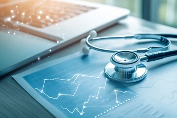 Aufkleber - Report chart, calculator, and stethoscope for financial report