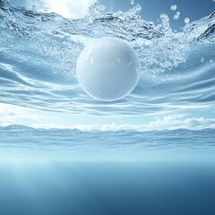 Poster - White sphere floating in blue water