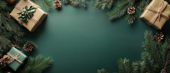 Wall Mural - wallpaper for christmas with green background and christmas decoration