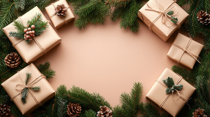 Wall Mural - wallpaper for christmas with gifts and christmas decoration