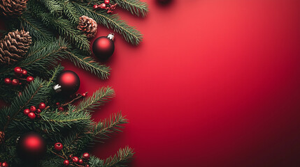 Wall Mural - wallpaper for christmas with red background and christmas decoration
