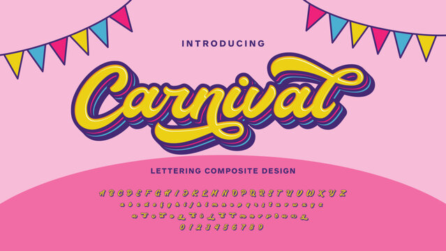 Carnival: A vibrant, playful alphabet with festive letters, perfect for bright fiesta logos, Mexican headlines, birthdays, and greeting cards. Ideal for joyful thank-you phrases. 