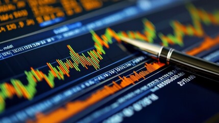 Poster - Financial Chart with Pen and Market Data Analysis