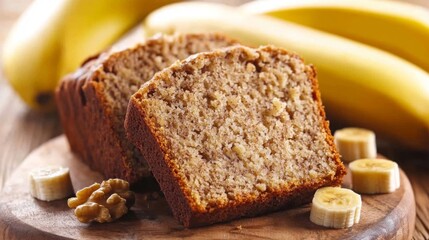 Poster - Freshly Baked Banana Bread with Slices and Bananas