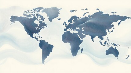 Poster - Abstract world map with wave-like background.