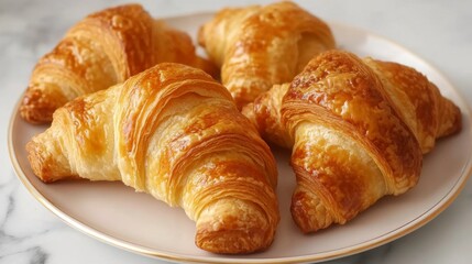Poster - Freshly Baked Croissants on White Plate