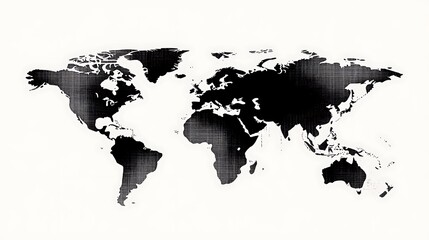 Poster - Black and white world map with a pixelated design.