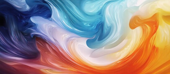 Abstract colorful swirls with blue, orange, and white color paint.