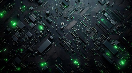 Aufkleber - Close-up of a circuit board with green glowing lights.