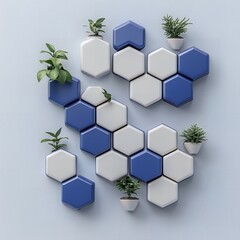 Poster - Hexagon wall decor with plants