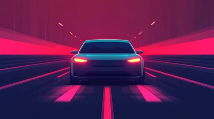 Poster - Futuristic Electric Car Driving in Neon Environment