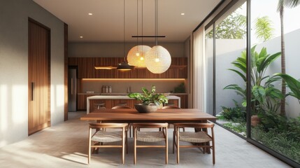 Poster - Modern Dining Area with Natural Light and Greenery