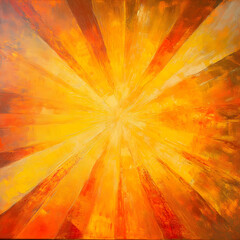 Poster - Abstract oil painting with a bright yellow and orange sunburst radiating outwards.