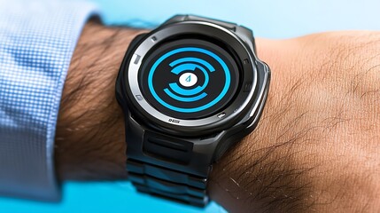 Poster - A smartwatch displaying a circular interface on a wrist.