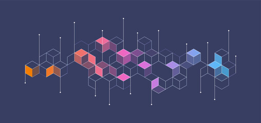 Poster - abstract geometric background with isometric. digital cube isometric on purple background.
