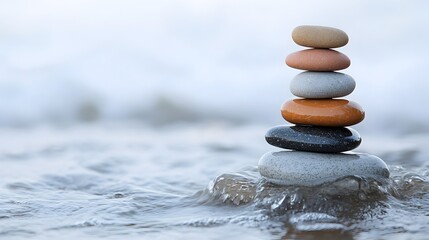 Stacked Zen Stones Flowing River Symbolizing Balance and Serenity