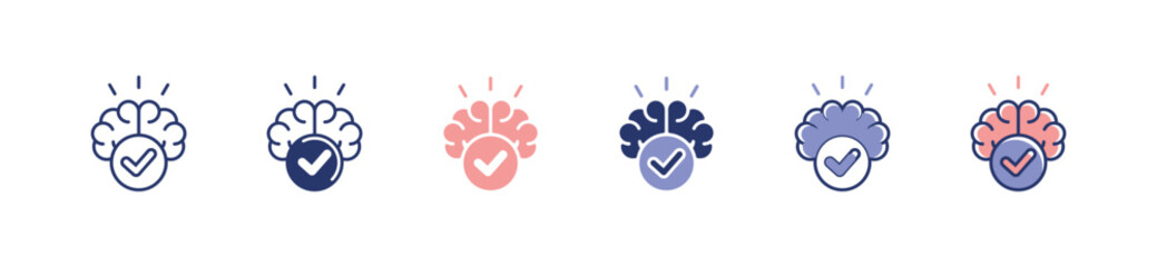 Poster - simple brain check mark icon set business brainstorm mind accepted creative solution checkmark signs vector illustration for web and app