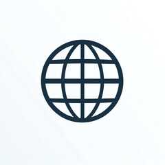 Simple flat globe icon, representing global connectivity, centered on a clean white background