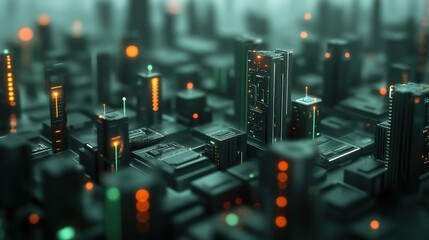 Aufkleber - Futuristic urban landscape with neon technology and abstract architecture in a digital world