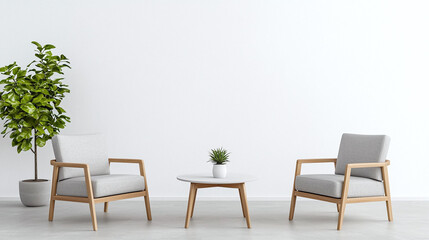 Poster - Modern office space with two chairs and plant, perfect for branding