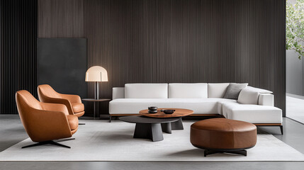 Poster - Modern living room with sleek decor and comfortable furniture