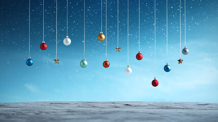 Poster - Hanging Christmas ornaments create festive atmosphere under starry sky