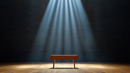 Poster - dark empty stage with single spotlight illuminating wooden table
